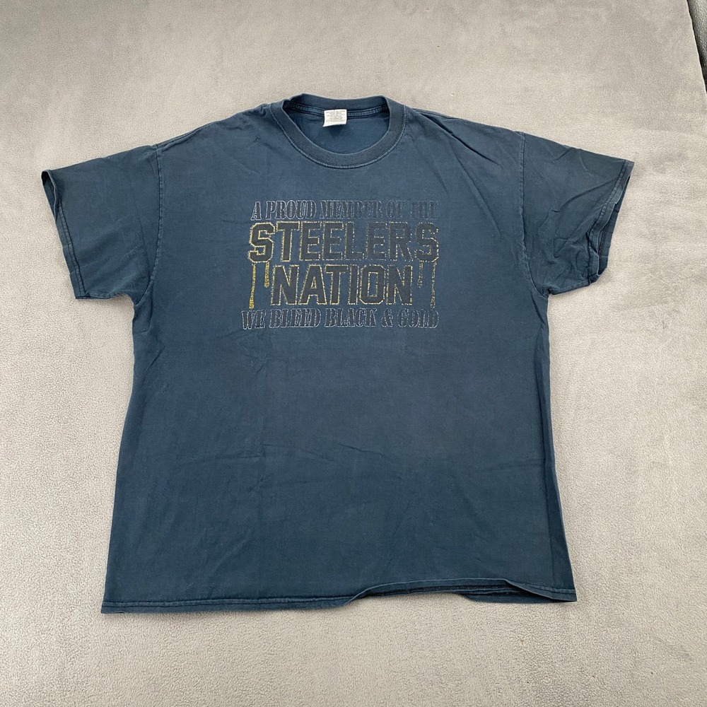 Gildan Steelers Nation T-Shirt XL Black Y2K Grunge Pittsburgh Football Tee